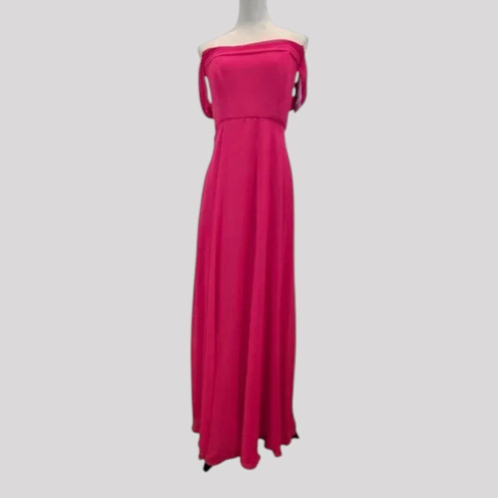 NEW THREAD SZ 12R Vivid Pink Chiffon Draped Off-shoulder Floor length Gown Dress - Picture 2 of 10